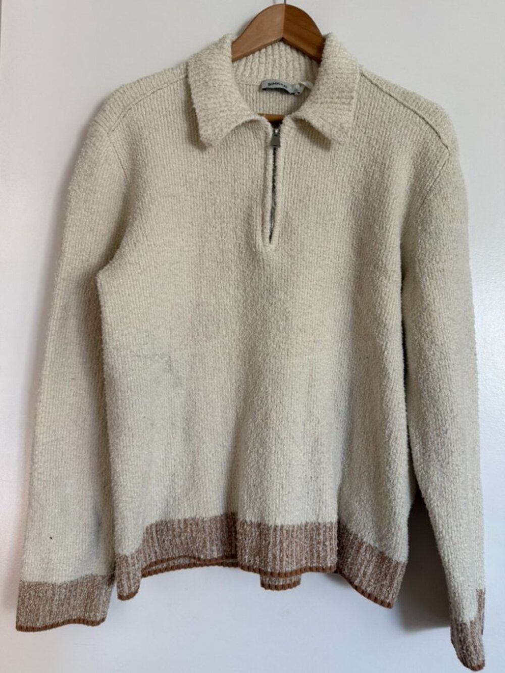 Simkhai Cream Contrast Mock Neck Zip Sweater Large Unisex - See Description